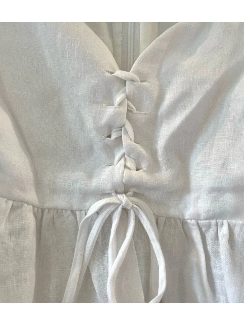 Reformation White Lace-Up Peplum Puff Sleeve Blouse